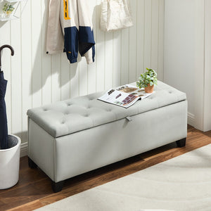 English Elm 1228 Grey Fabric Storage Ottoman with Hinged Lid Foam Seat for Living Room W2082P176550