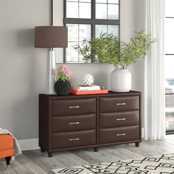 English Elm Contemporary Faux Leather 6 Drawer Dresser with Silver Bar Pulls for Urban Bedrooms B011P183622