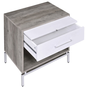 English Elm Weathered Weathered Grey Oak Accent Table with Drawer, Pull-Out Tray & Metal Base for Stylish Storage B062P181407