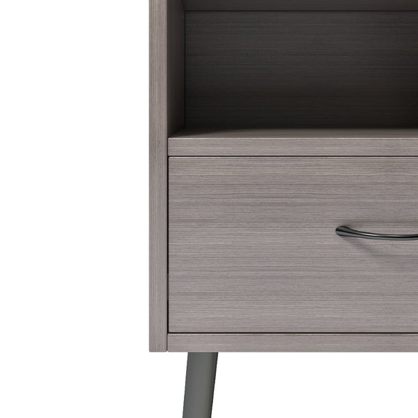 English Elm Two Grey Oak Nightstands with Drawer and Open Shelf for Modern Bedroom Spaces W578108566