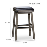 English Elm 24" Counter Stool, Antique White Finish, Black Leather Seat