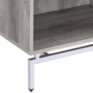 English Elm Weathered Weathered Grey Oak Accent Table with Drawer, Pull-Out Tray & Metal Base for Stylish Storage B062P181407