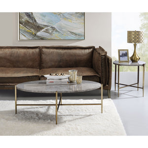 English Elm Grey Faux Marble End Table with Champagne Legs — Chic Modern Accent Table for Living Room Décor, 26.5" Wide B062P181390