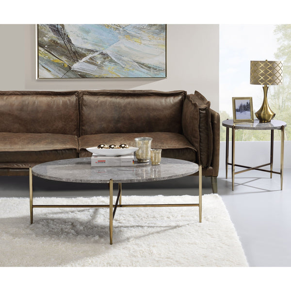 English Elm Grey Faux Marble End Table with Champagne Legs — Chic Modern Accent Table for Living Room Décor, 26.5" Wide B062P181390