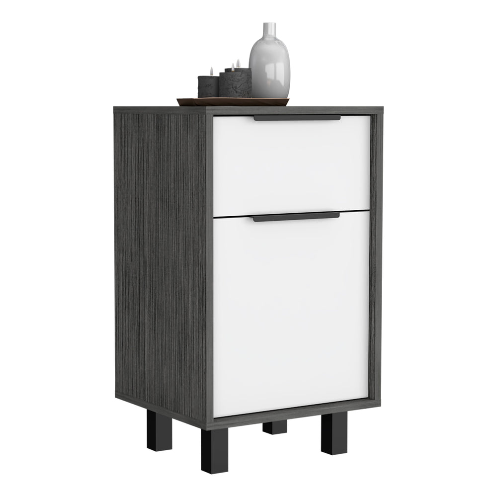 English Elm Nightstand 27" H With Drawer & Cabinet Storage - Stylish Smokey Oak & White Design For Small Spaces B097132987