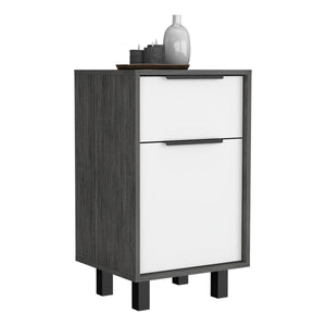 English Elm Nightstand 27" H With Drawer & Cabinet Storage - Stylish Smokey Oak & White Design For Small Spaces B097132987