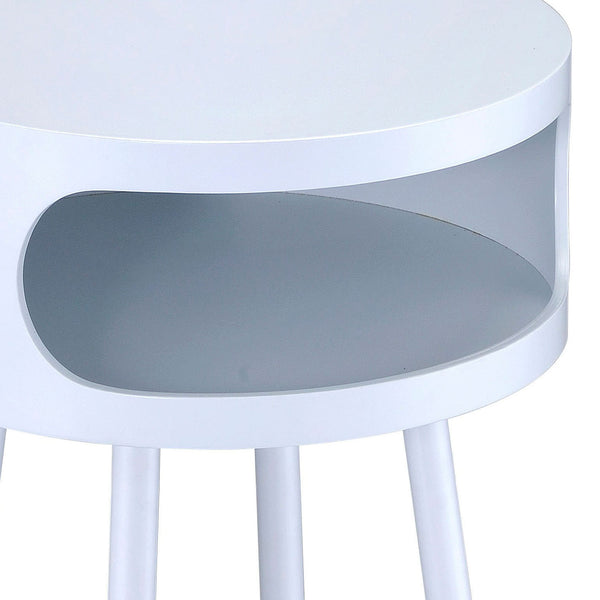 English Elm White Side Table with Two Drawers and Gold-Tapered Legs — Compact Nightstand for Glam Living Spaces White B062P181426