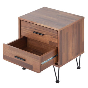 English Elm Walnut Mid-Century Accent Table with 2 Drawers and Hairpin Legs, Stylish Storage for Small Spaces B062P181398