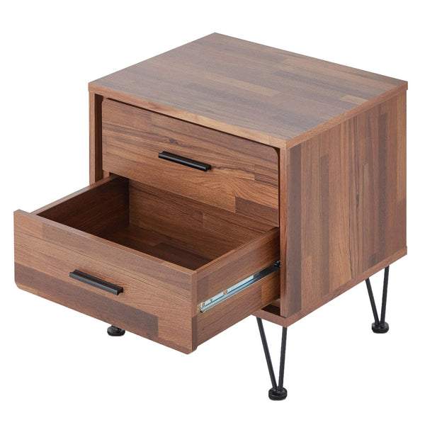 English Elm Walnut Mid-Century Accent Table with 2 Drawers and Hairpin Legs, Stylish Storage for Small Spaces B062P181398