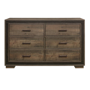 English Elm Rustic Two-tone Mahogany Ebony Six Drawer Dresser with Pewter Pulls for Bedroom B011P183413