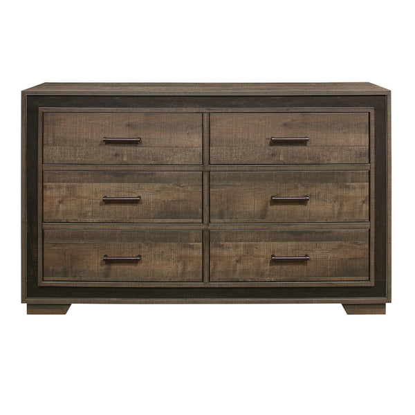 English Elm Rustic Two-tone Mahogany Ebony Six Drawer Dresser with Pewter Pulls for Bedroom B011P183413