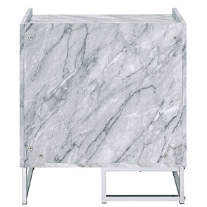 English Elm White Faux Marble Chrome Accent Table with Drawer & Shelf, 25.5"H Modern Storage Nightstand B062P181410