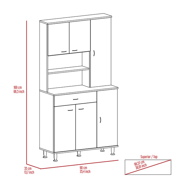 English Elm Della Modern Kitchen Pantry Cabinet with One Drawer, Six Doors, Ten Shelves & Two Open Shelves for Organized Storage White 31.5 L x 17.5 W x 5.5 H B070S00010