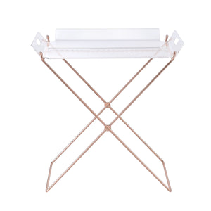 English Elm Clear Clear and Copper Tray Table Removable Tray Modern Acrylic Top Copper Cross Sled Base Portable Stylish Accent Table B062P181412
