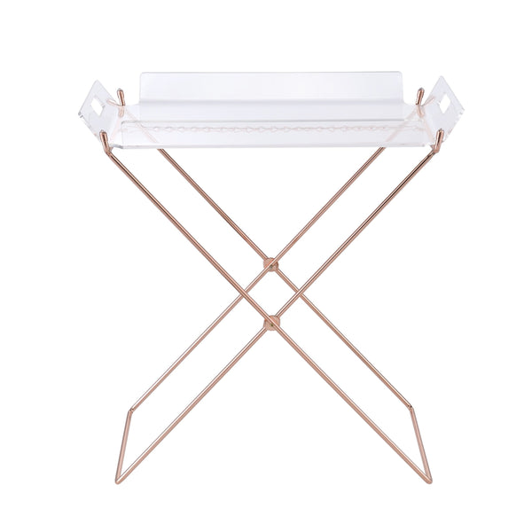 English Elm Clear Clear and Copper Tray Table Removable Tray Modern Acrylic Top Copper Cross Sled Base Portable Stylish Accent Table B062P181412