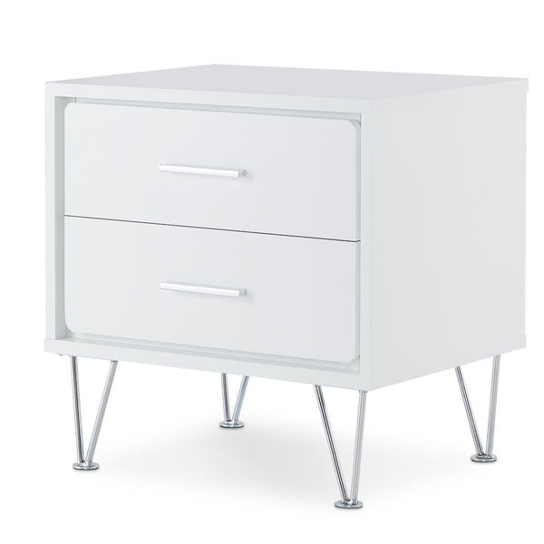 English Elm White Chic 2-Drawer Accent Table with Hairpin Legs, Modern White Nightstand for Storage & Style B062P181399