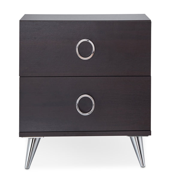 English Elm Espresso 2-Drawer Rectangular Accent Table for Small Spaces — Compact Modern Storage with Silver Legs B062P181401