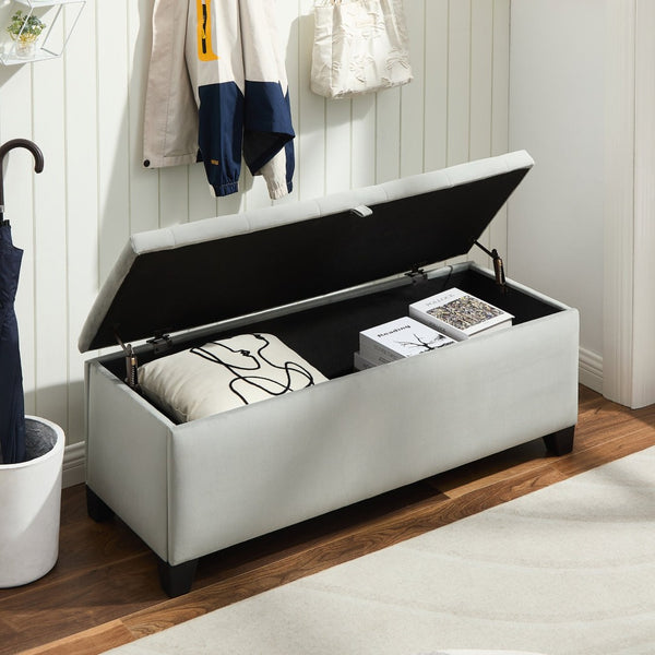English Elm 1228 Grey Fabric Storage Ottoman with Hinged Lid Foam Seat for Living Room W2082P176550