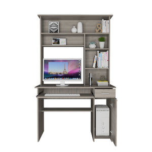 English Elm Compu 180 Hutch Desk With Shelves, Drawer & Keyboard Tray - Efficient Light Gray Workspace Solution B070S00007
