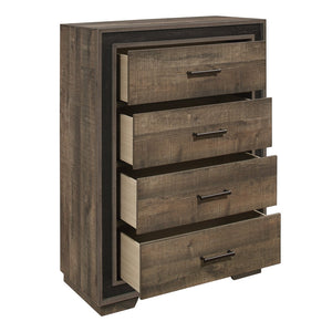 English Elm Rustic Four Drawer Chest Dark Ebony Frame Mahogany Veneer Bedroom Storage Furniture B011P183414