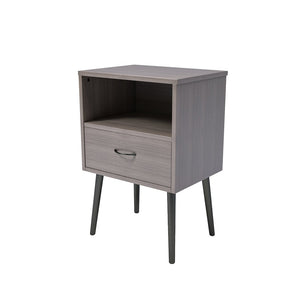 English Elm Two Grey Oak Nightstands with Drawer and Open Shelf for Modern Bedroom Spaces W578108566