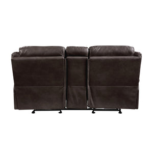 English Elm Dark Brown Faux Leather Reclining Loveseat with Gliders Console and Usb Charging B011P183626