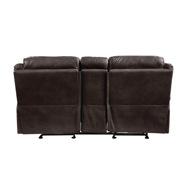 English Elm Dark Brown Faux Leather Reclining Loveseat with Gliders Console and Usb Charging B011P183626