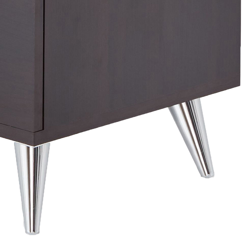 English Elm Espresso 2-Drawer Rectangular Accent Table for Small Spaces — Compact Modern Storage with Silver Legs B062P181401