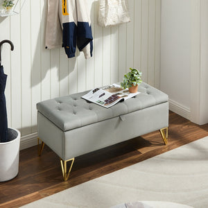 English Elm Fashion Velvet Storage Bench with Gold Steel Legs for Bedroom Entryway Living Room W2082P176563