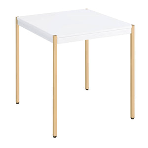 English Elm White Elegant Square End Table with Sleek Metal Legs, Spacious Top for Décor and Modern Minimalist Style White+Gold B062P181417