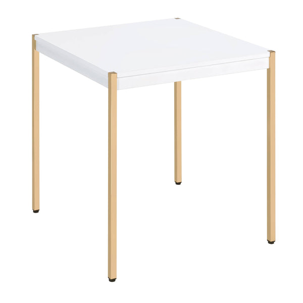 English Elm White Elegant Square End Table with Sleek Metal Legs, Spacious Top for Décor and Modern Minimalist Style White+Gold B062P181417