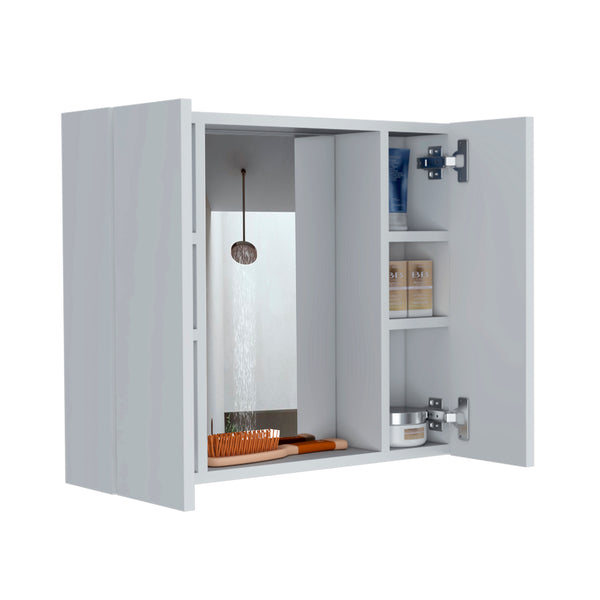 English Elm Medicine Double Door Cabinet with Mirror and External Shelf for Bathroom Storage, Sleek Durable Design White 28.34 L x 26.77 W x 3.94 H B097133007