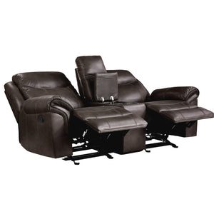 English Elm Dark Brown Faux Leather Reclining Loveseat with Gliders Console and Usb Charging B011P183626