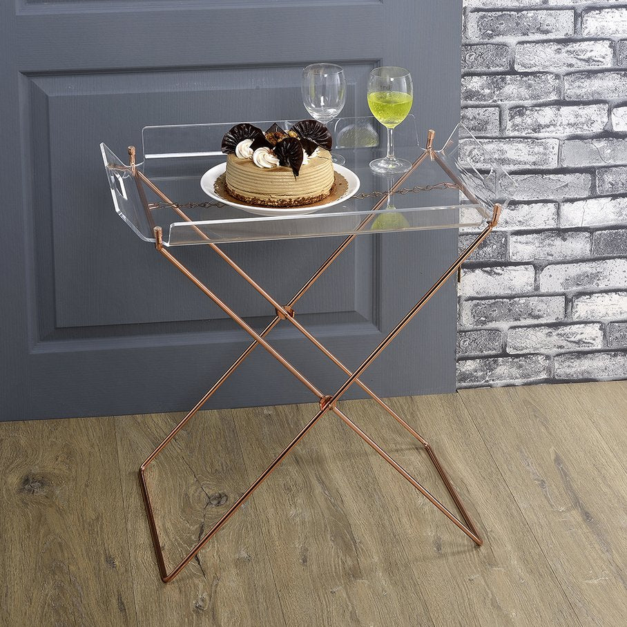 English Elm Clear Clear and Copper Tray Table Removable Tray Modern Acrylic Top Copper Cross Sled Base Portable Stylish Accent Table B062P181412