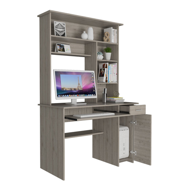 English Elm Compu 180 Hutch Desk With Spacious Shelves, Keyboard Tray & Drawer - Modern Light Gray Design B200S00007