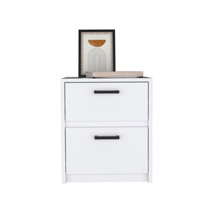 English Elm Nightstand 18"H, Modern White Bedside Table With 2 Drawers & Metal Handles For Minimalist Spaces B097132931