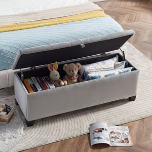 English Elm 1228 Grey Fabric Storage Ottoman with Hinged Lid Foam Seat for Living Room W2082P176550