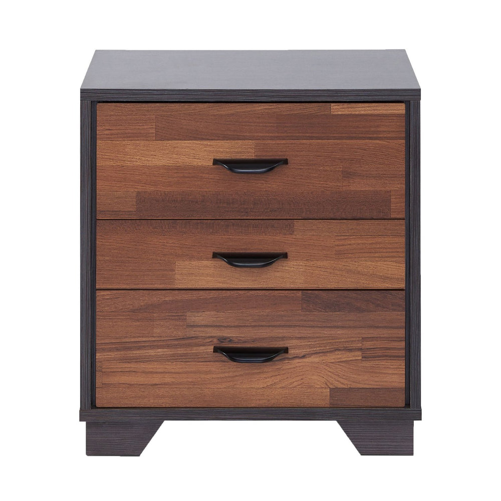 English Elm Walnut 3-Drawer Rectangular Accent Table in Walnut & Espresso — Versatile Nightstand with Smooth 3/4 Drawers B062P181403