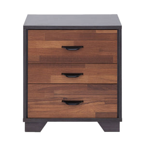 English Elm Walnut 3-Drawer Rectangular Accent Table in Walnut & Espresso — Versatile Nightstand with Smooth 3/4 Drawers B062P181403