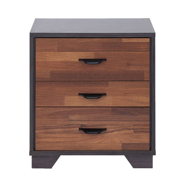 English Elm Walnut 3-Drawer Rectangular Accent Table in Walnut & Espresso — Versatile Nightstand with Smooth 3/4 Drawers B062P181403