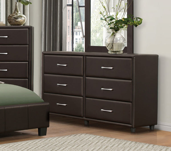 English Elm Contemporary Faux Leather 6 Drawer Dresser with Silver Bar Pulls for Urban Bedrooms B011P183622