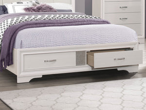 English Elm Modern Glam Queen Platform Bed with Upholstered Silver-Accent Headboard, White Finish, Storage Drawers B011S00891