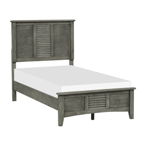 English Elm Cool Gray Twin Bed With Louvered Headboard - Stylish Transitional Bedroom Furniture For Any Space B011S00893