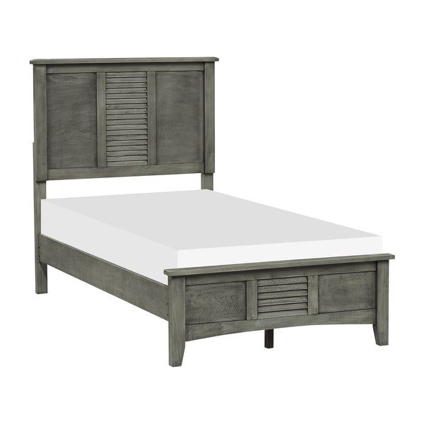 English Elm Cool Gray Twin Bed With Louvered Headboard - Stylish Transitional Bedroom Furniture For Any Space B011S00893