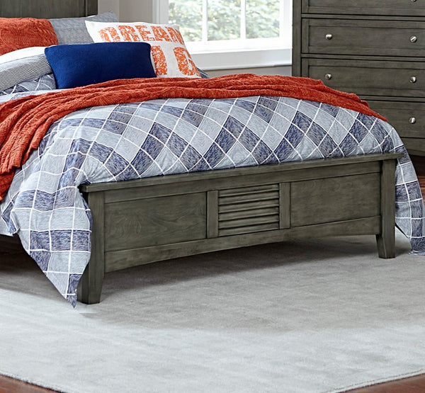 English Elm Cool Gray Finish Full Size Bed With Louvered Headboard - Modern Transitional Bedroom Furniture Set B011S00892