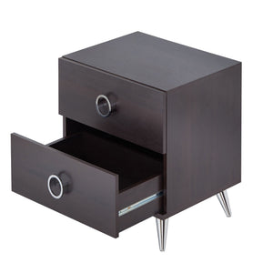 English Elm Espresso 2-Drawer Rectangular Accent Table for Small Spaces — Compact Modern Storage with Silver Legs B062P181401