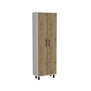 English Elm Napoles Wall Cabinet with One Door and Two Shelves, Space-Saving Particle Board Storage with Metal Handles Multicolor 78.74 L x 17.32 W x 5.12 H B200102699
