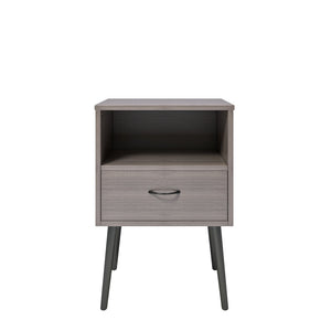 English Elm Two Grey Oak Nightstands with Drawer and Open Shelf for Modern Bedroom Spaces W578108566