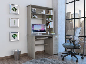 English Elm Compu 180 Hutch Desk With Spacious Shelves, Keyboard Tray & Drawer - Modern Light Gray Design B200S00007