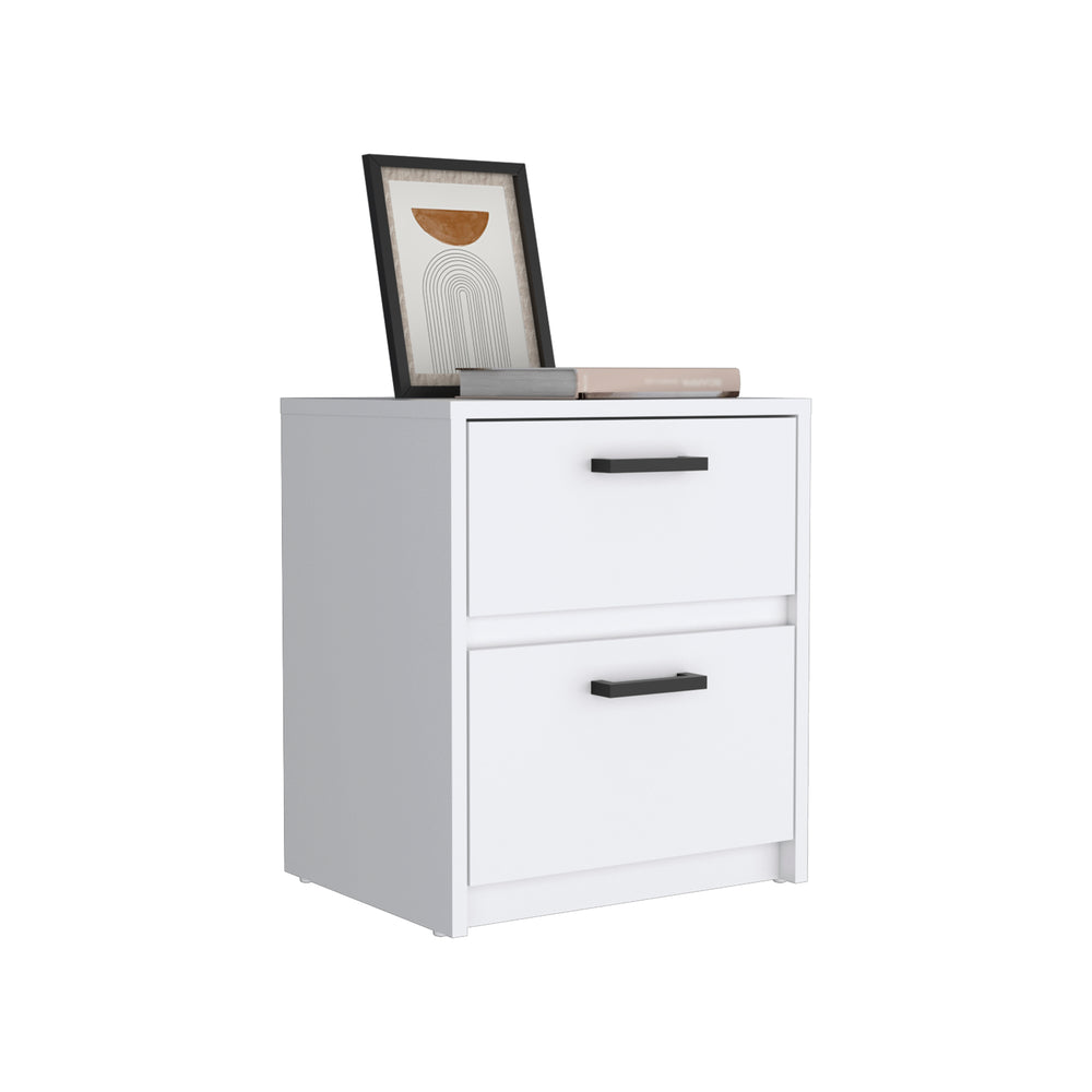 English Elm Nightstand 18"H, Modern White Bedside Table With 2 Drawers & Metal Handles For Minimalist Spaces B097132931